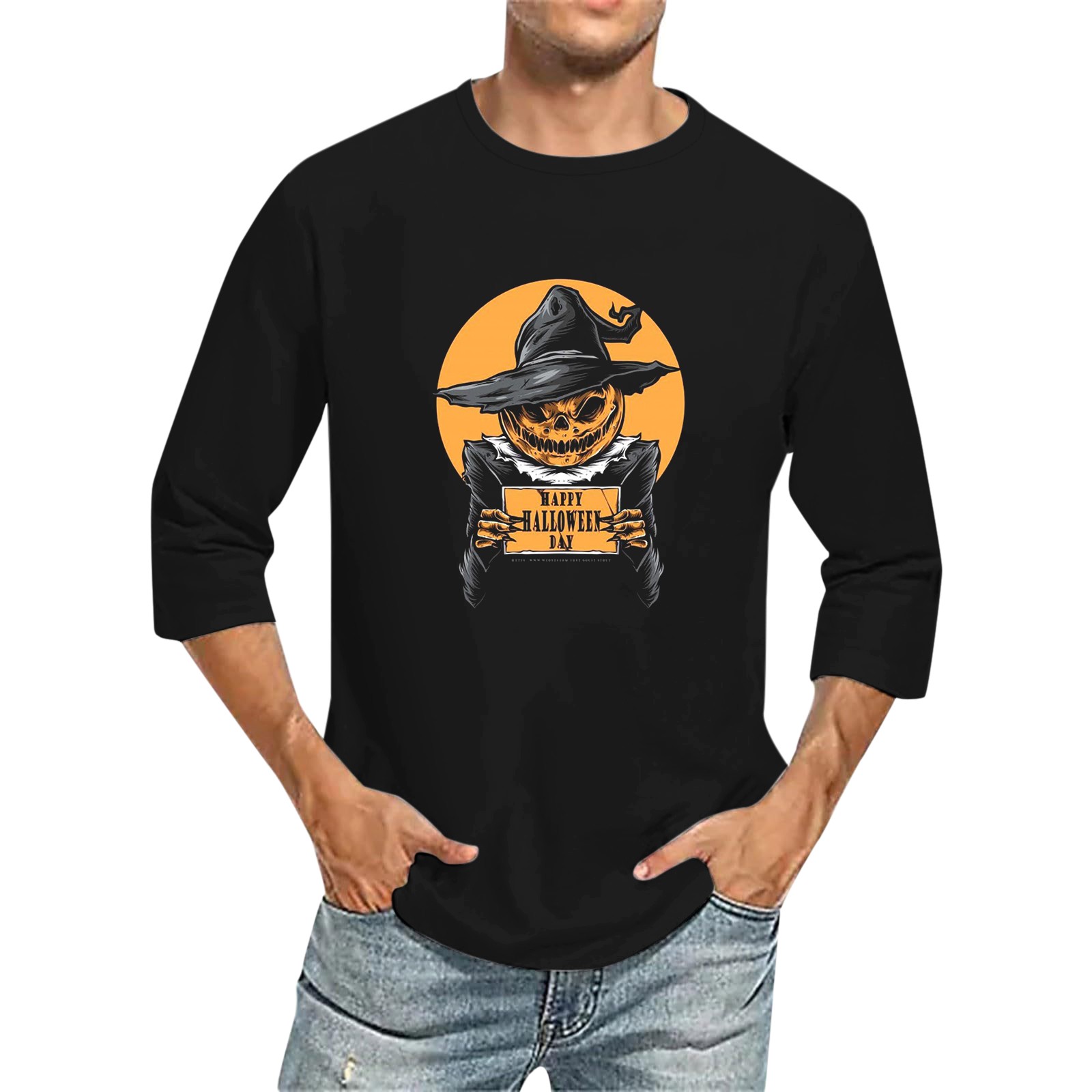 Men's 3D Printed T Shirts 3/4 Sleeve Round Neck Halloween Casual Large Size Tops - Bild 28 von 42